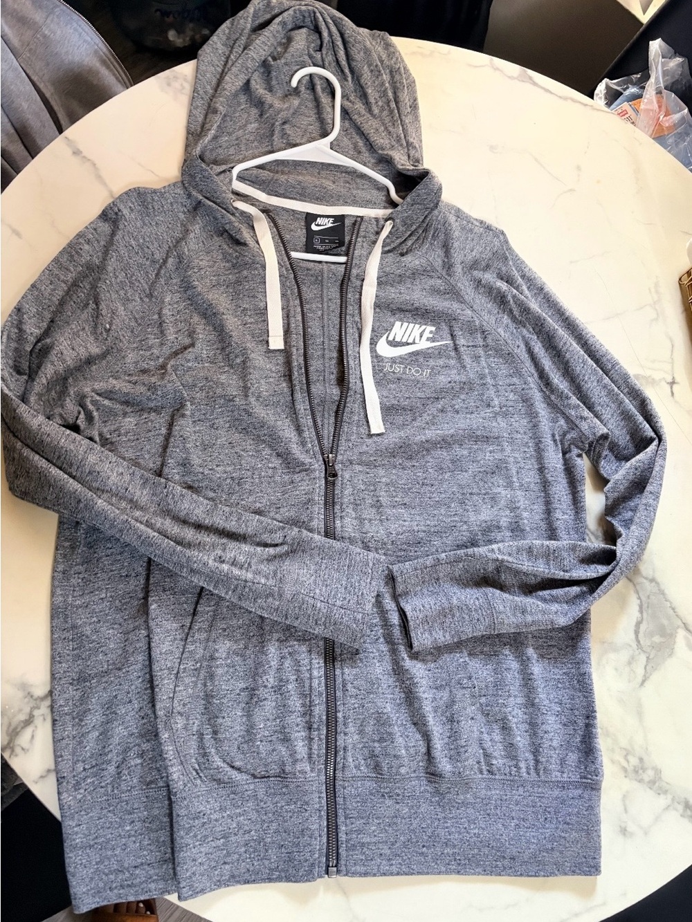 Nike Men's Heather Grey Zip-Up Hoodie with White Logo with matching joggers